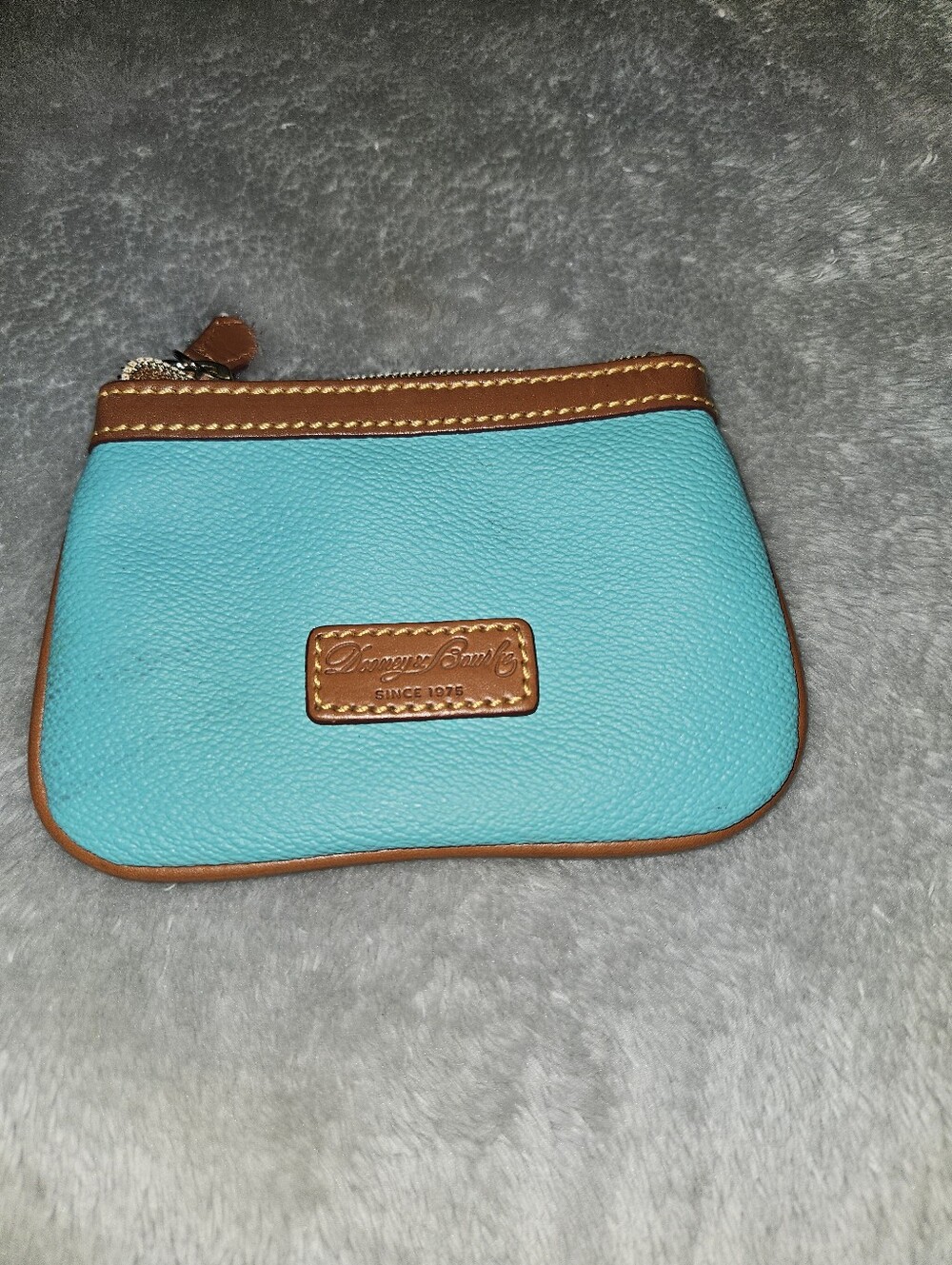 Dooney & Bourke Turquoise and Brown Leather Zip Pouch
